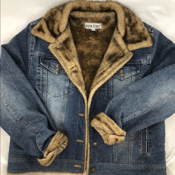 Marvin Richards Jackets & Blazers - Marvin Richards Large Faux Fur Lined Denim Jacket